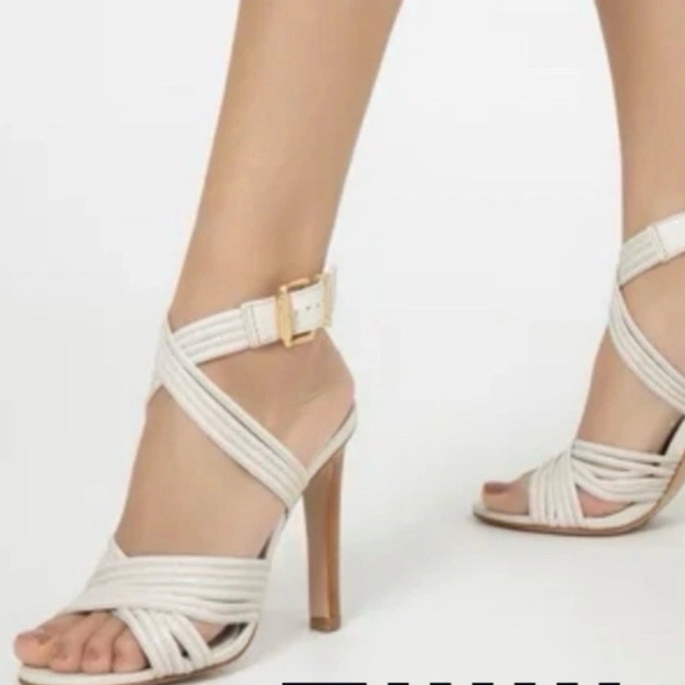 SCHUTZ Pearl Ivory Calf Leather Strappy Sandals NIB Sz 7 Ret $189 (Box Damage)